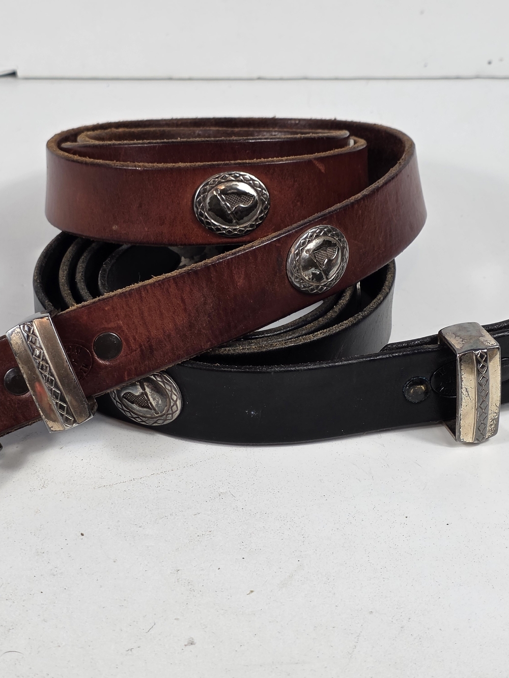 2 Vintage Skip Jochim Leather Belts Black Brown Evansville IN Handmade Size 42